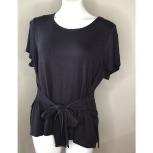 Petite Assembly Dark Gray Short Sleeve w/Tie Front Blouse Size Petite XL